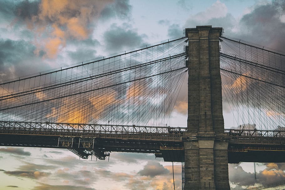 tiro, famoso, nuevo, york, imagen, capturado, puesta de sol, puente de Brooklyn, Nueva York, fue capturado