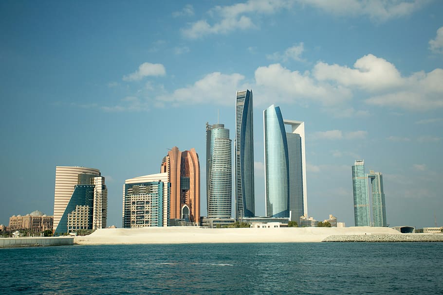 cakrawala, bersatu, emirat arab, Pencakar langit, Abu Dhabi, Uni Emirat Arab, UEA, foto, domain publik, langit