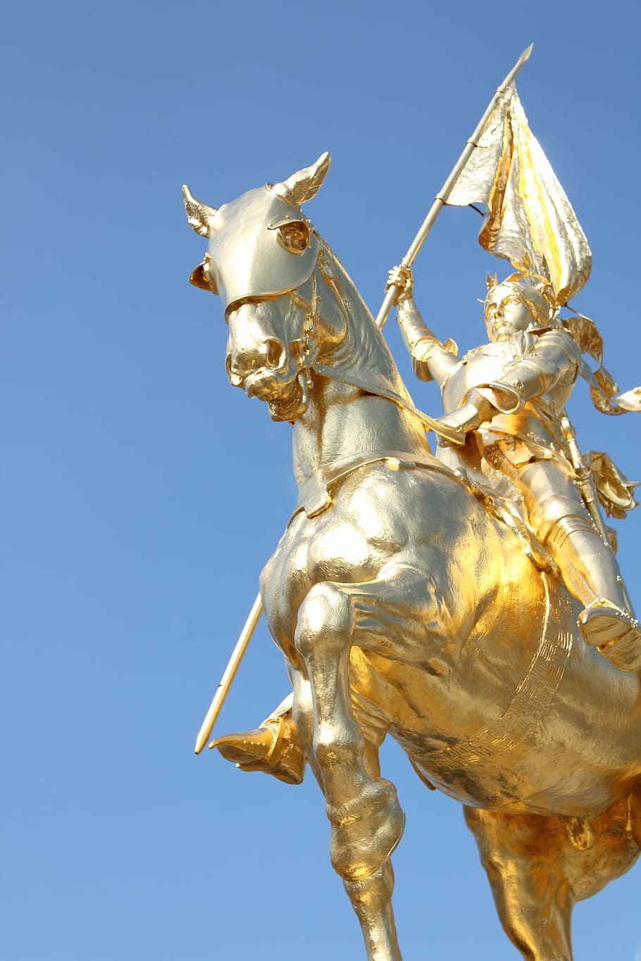 joan of arc, gold, statue, arc, joan, horse, sculpture, heroine, golden, horseback