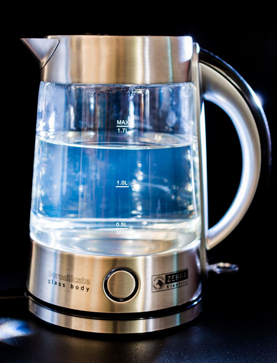 kettle, glass, water, blow, geraert, hot, cook, stainless steel, boil water, bubble