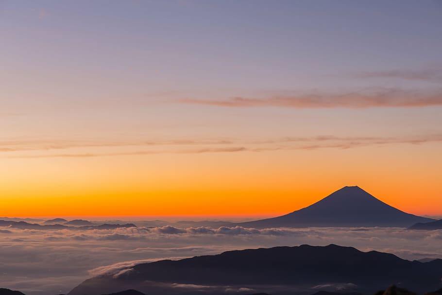 montanha, nuvens, pôr do sol, kitadake, japão, mt fuji, brilho da manhã, nascer do sol, hora mágica, escalada