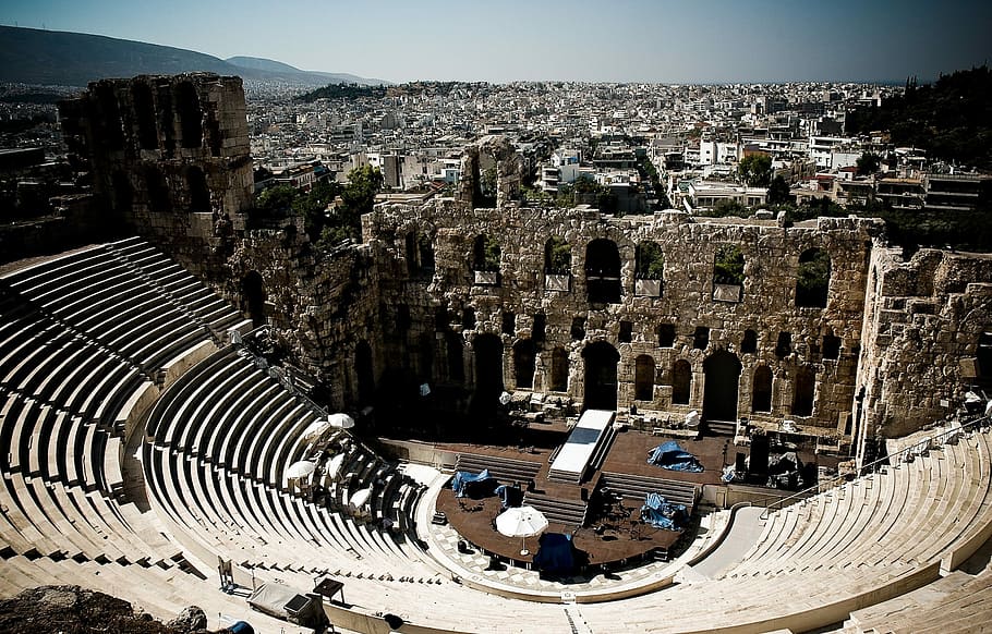 Anfiteatro, Grécia, Antiga, arquitetura, história, turismo, velho, arqueologia, pedra, antiguidade