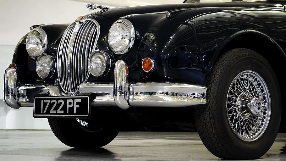 jaguar car, classic, car, vehicle, transport, chrome, old, style, silver, wheel