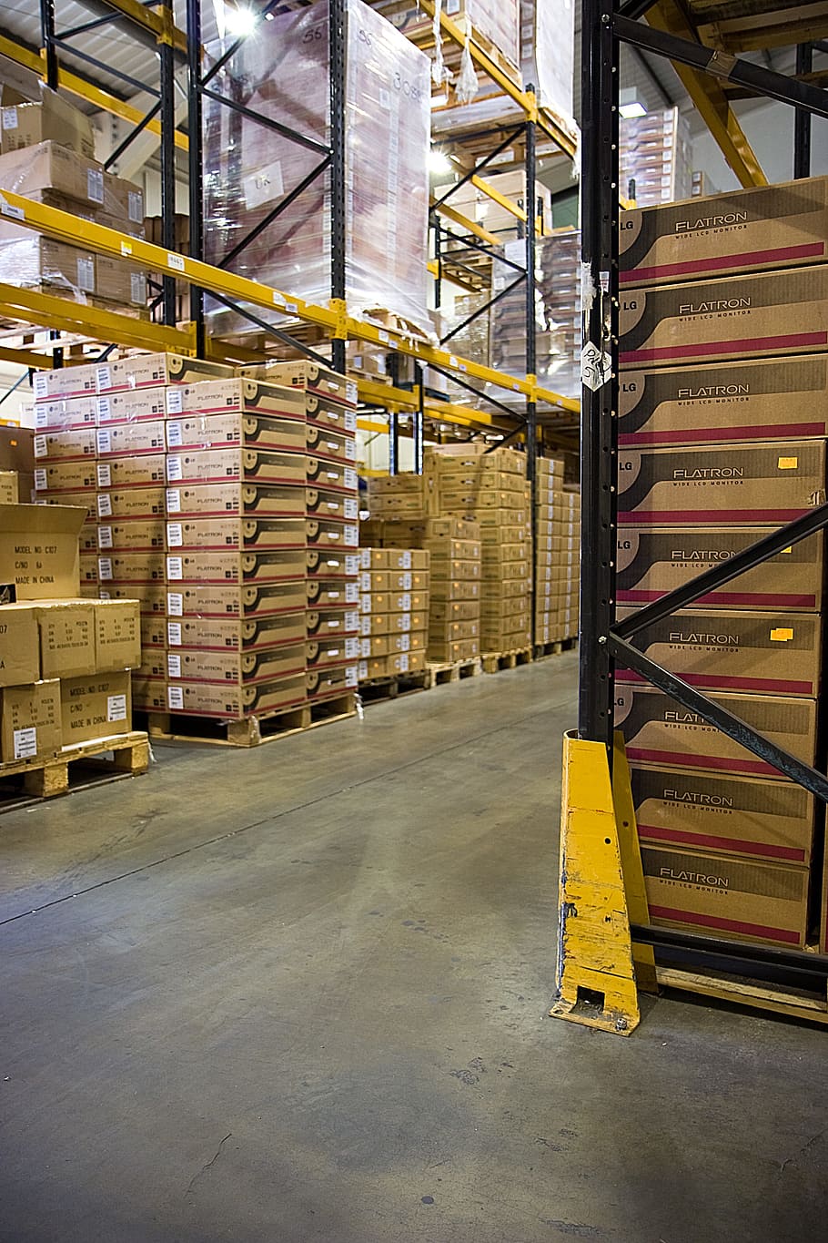stacked, lg flatron boxes, LG, boxes, box, warehouse, pallets, pallet, stock, racking