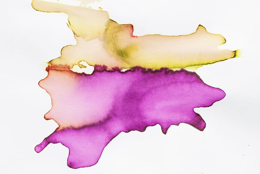 yellow, purple, splattered, paint, watercolor, tusche indian ink, wet, painting technique, soluble in water, not opaque