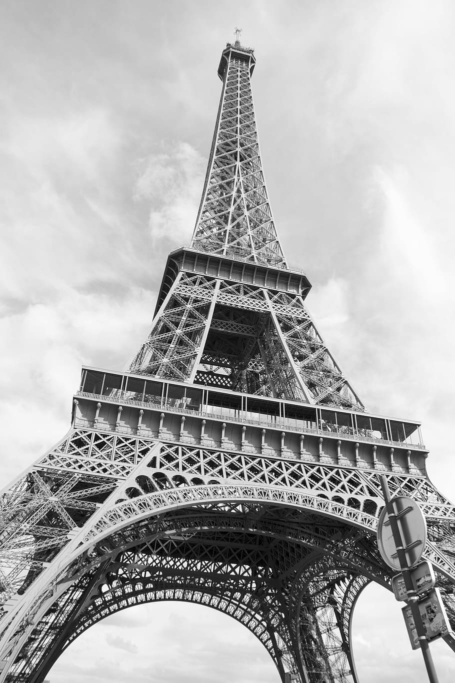 eiffel tower, paris, paris, france, tower, black and white, structure, architecture, pattern, steel, sky