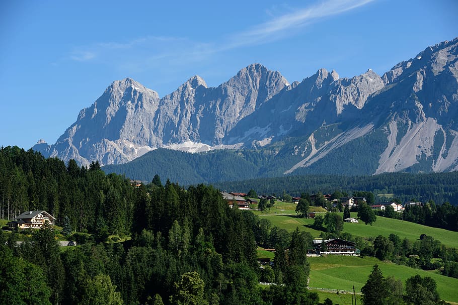 Alpino, montañas, roca, imponente, paisaje, naturaleza, cumbre, austria, empinada, pared sur