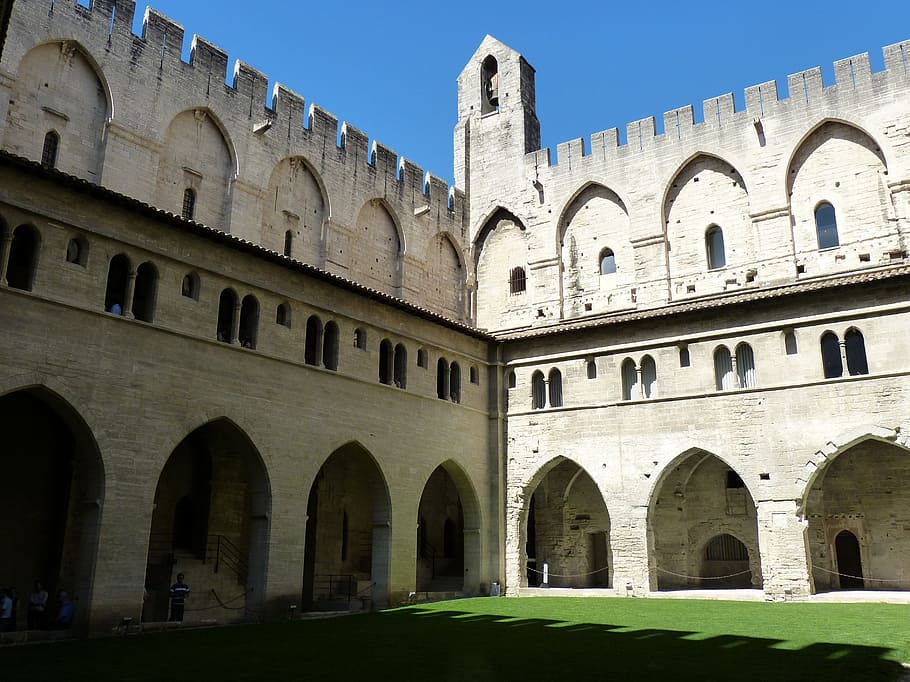 Avignon, França, Palais Des Papes, arquitetura, historicamente, papa, provença, palácio, torre, claustro