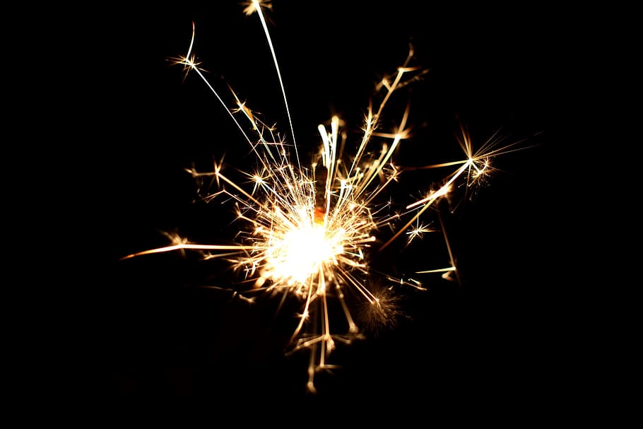 yellow, black, spark, light, fireworks display, sparkler, fireworks, celebration, new years, dark