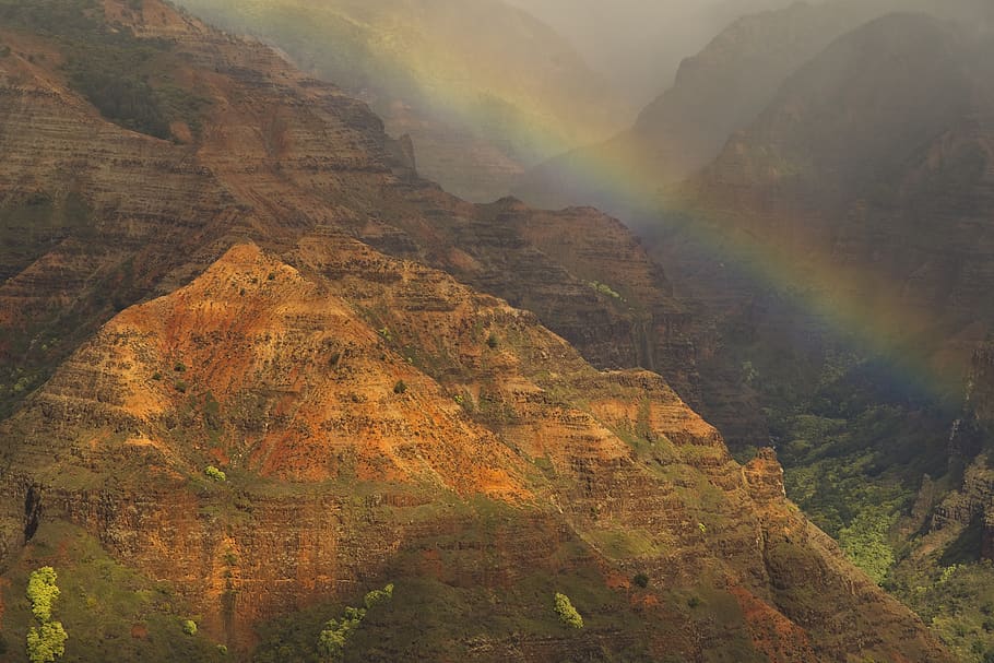 canyon, rainbow, soil, volcanic, red, erosion, sunset, nature, geology, scenic