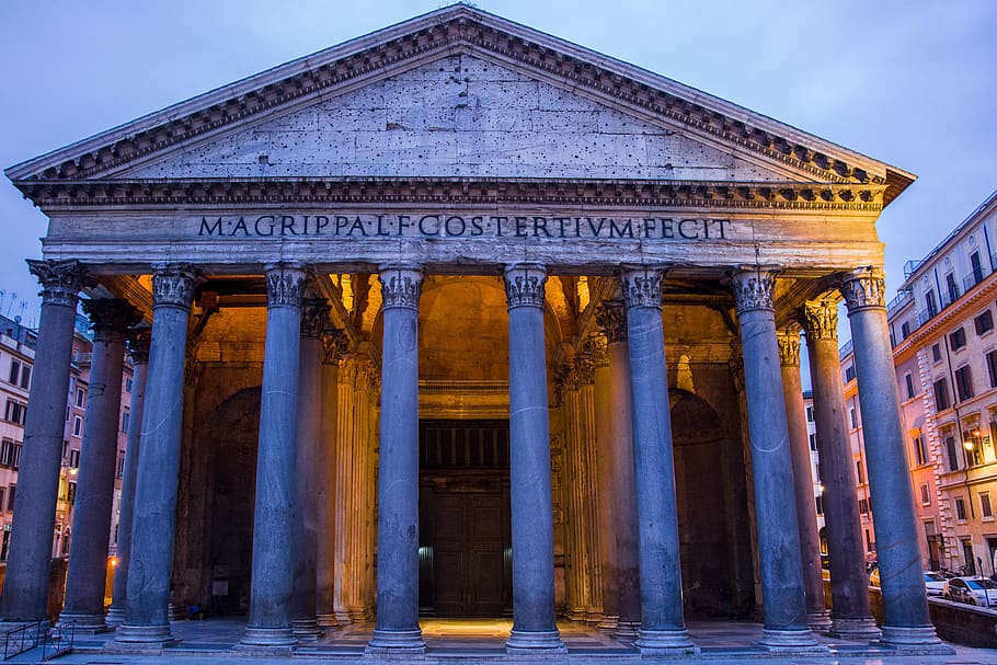 pantheon, rome, italy, architecture, building, monument, historic, tourism, stone, temple