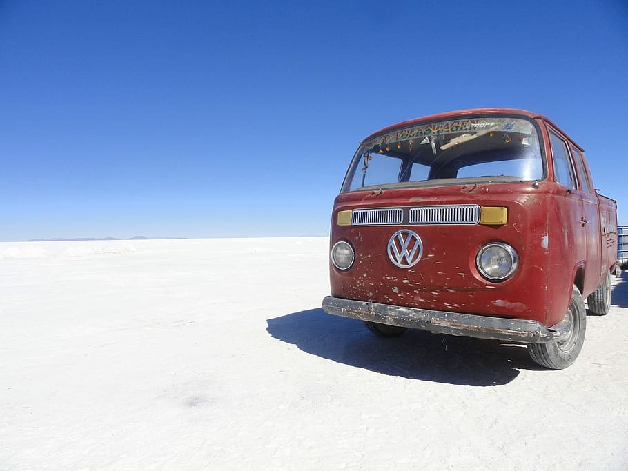 Travel, Salt Flats, Vintage, Vw Van, van, bolivia, transportation, car, old-fashioned, land Vehicle