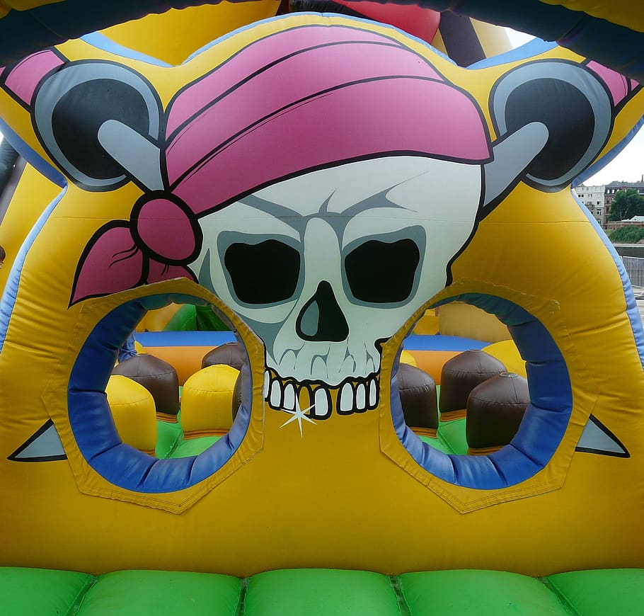 bouncy castle, pirate, air cushion, play, pirate ship, inflatable, joy, soft, children, representation
