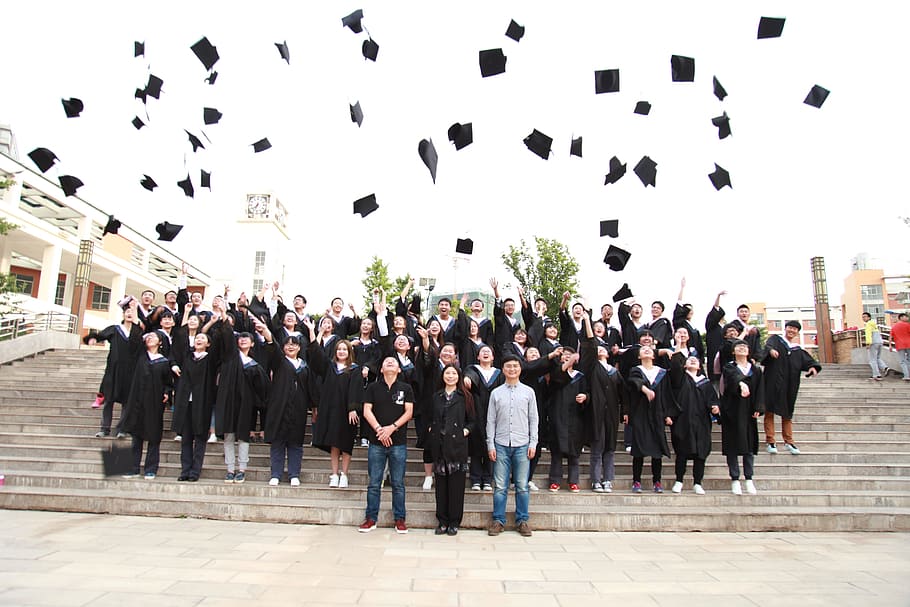 imagen de graduación, graduación, imagen, escuela secundaria superior, último año, emocionado, estudiantes, sombrero, acabado, celebraciones