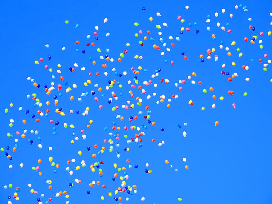 assorted, balloons, blue, sky, blue sky, balloon, party, carnival, move, birthday