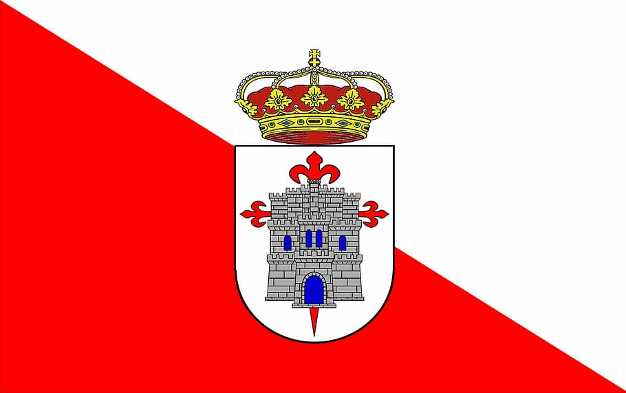 azuaga, flag, emblem, spain, symbol, crown, castle, europe, spanish, red