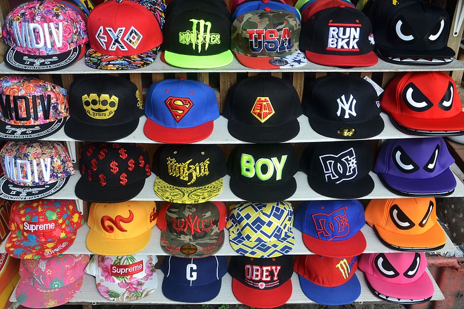 assorted, cap collection, wooden, shelf, hats, boy's hats, men's hats, head wear, fun, new