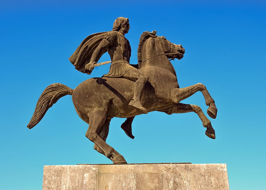 greece, thessaloniki, alexander the great, emperor, sculpture, macedonia, monument, history, sightseeing, blue