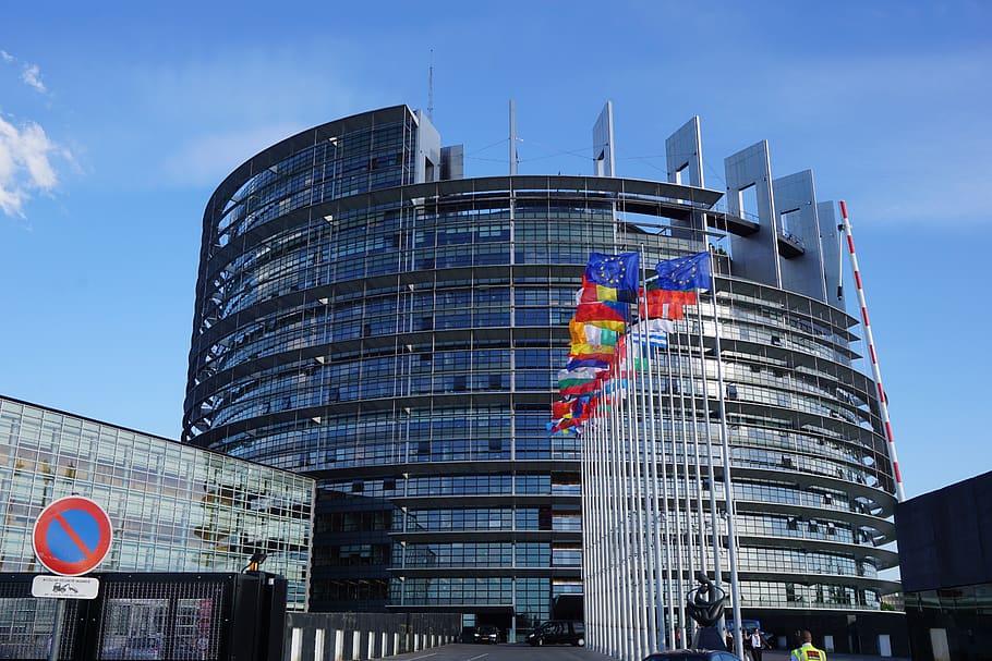 Estrasburgo, Parlamento Europeo, edificio, Europa, UE, bandera, estructura construida, exterior del edificio, arquitectura, ciudad