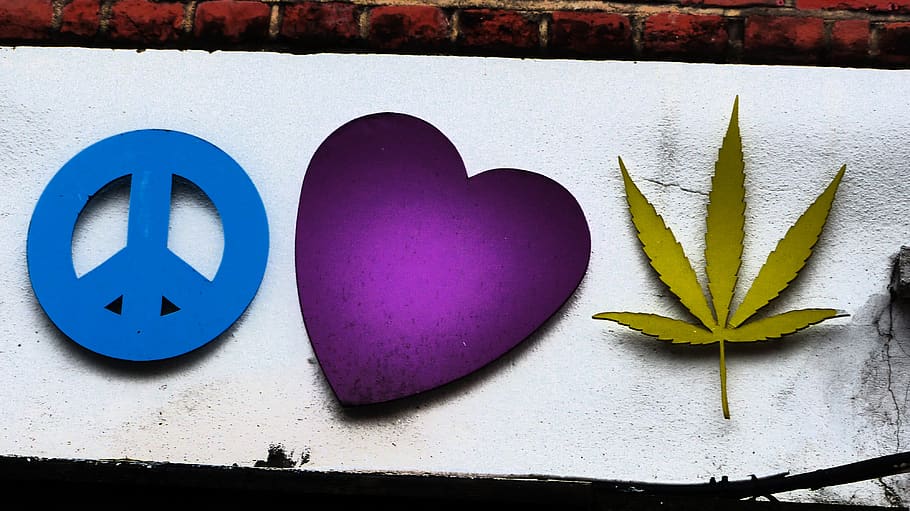 paz, corazón, cannabis, cartel de tienda, camden, londres, Azul, sin gente, en forma de corazón, emoción positiva