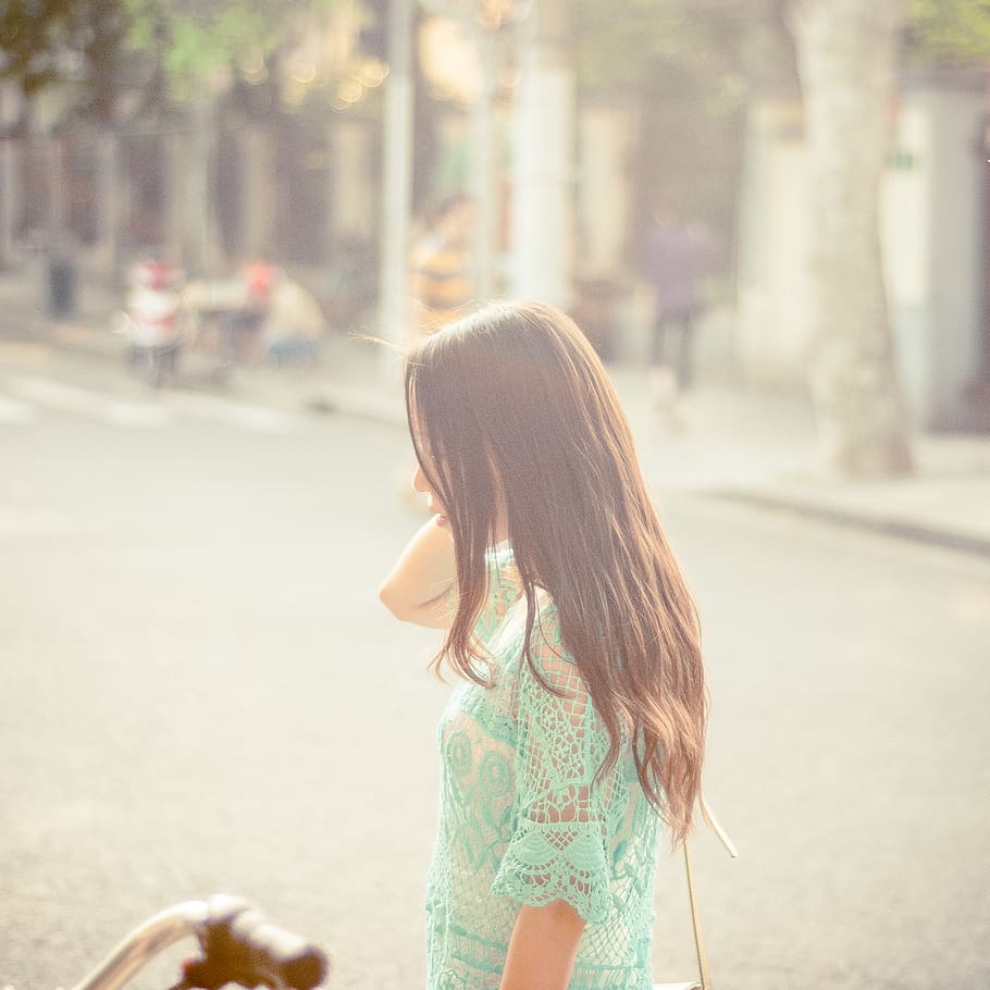 people, girl, walking, road, street, blur, one person, women, focus on foreground, hairstyle
