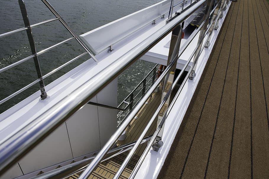 River Danube, Ships, Architecture, Stairs, ships architecture, guard rails, polished, stainless steel, deck, water