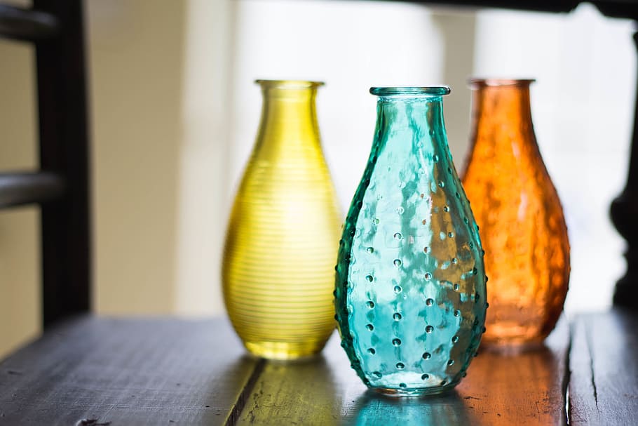 shot, glass vases, house table, Closeup, glass, vases, house, table, various, glass - Material