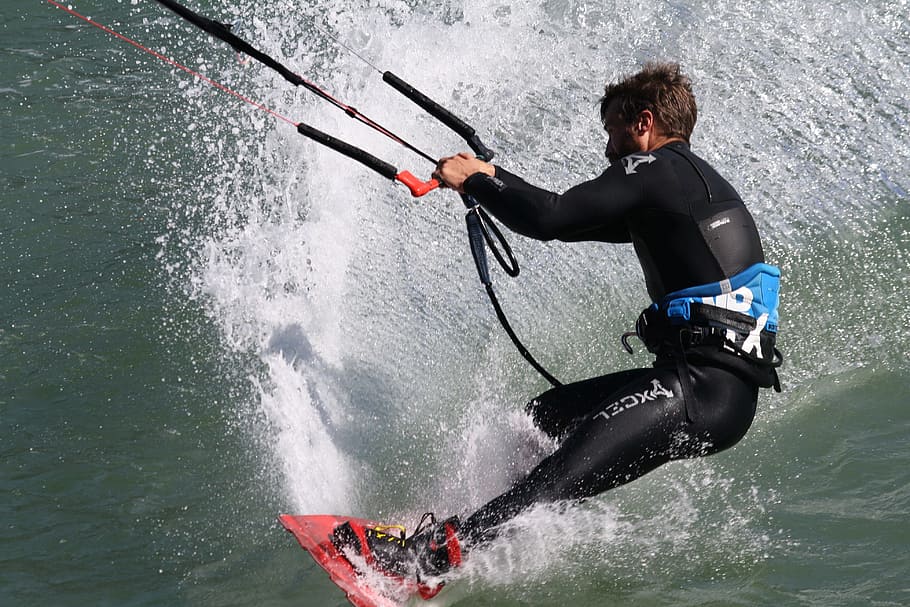 kite, surfing, action, wave, sport, water, man, adventure, motion, one person