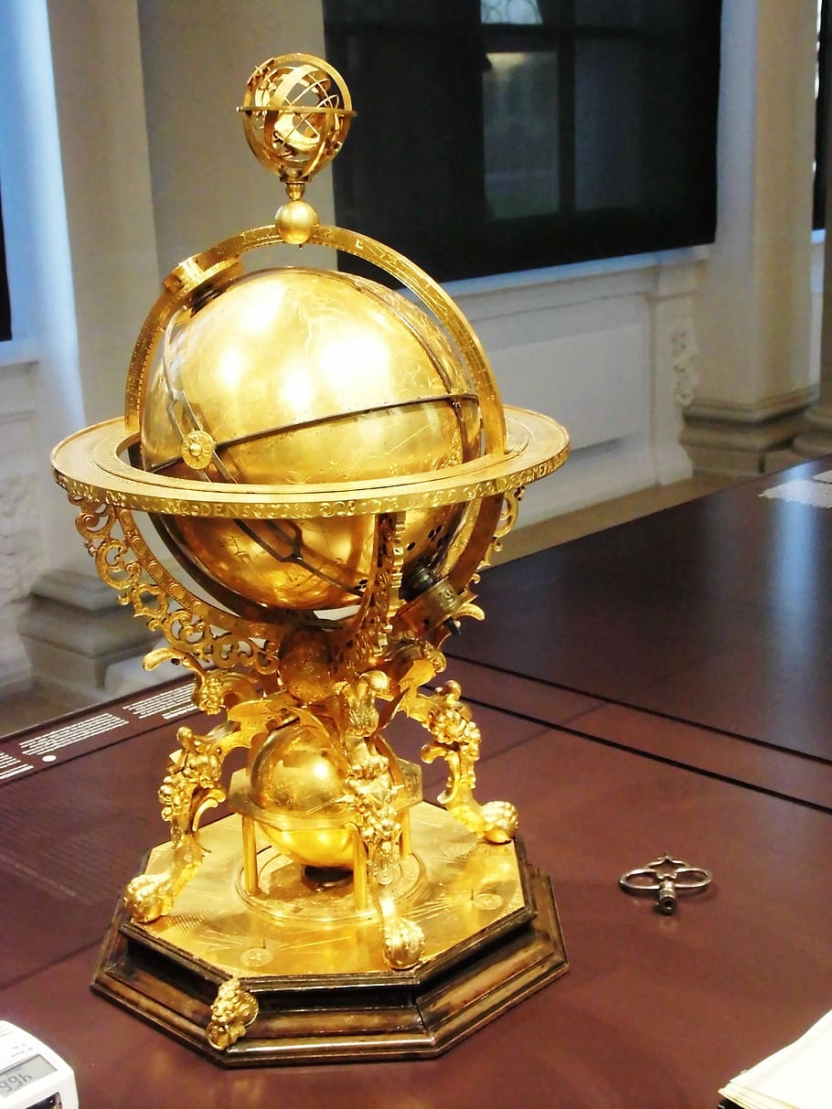 Compass, Gold, Globe, Physics, Museum, emperor, dresden, ddr, instrument, navigation