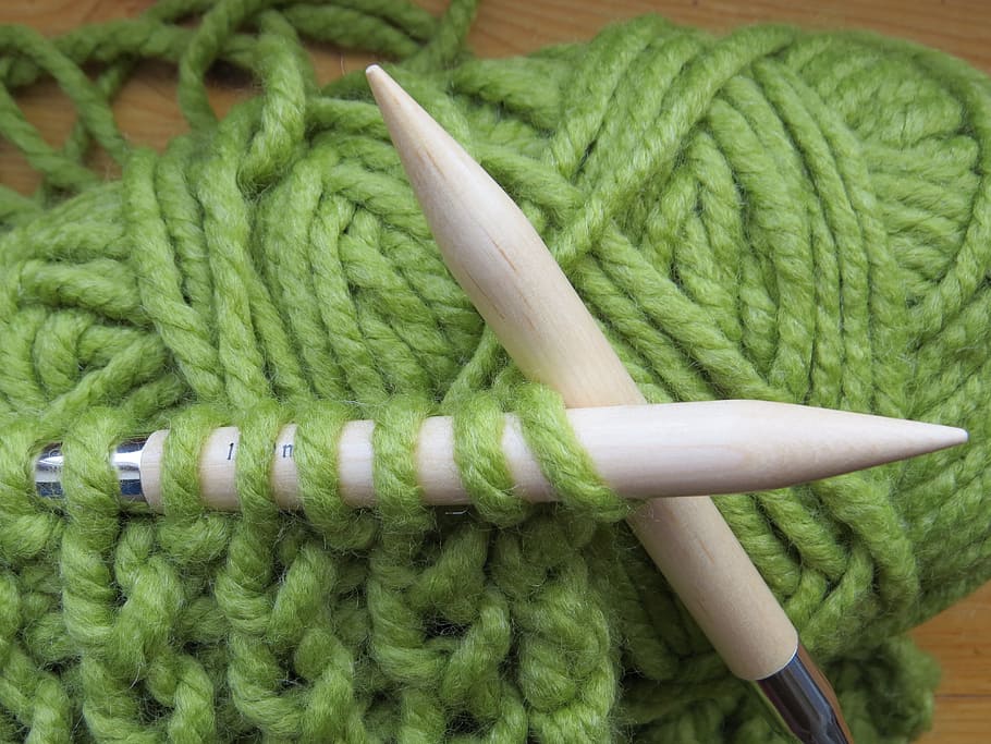 knitting, needles, green, yarn, knitting needles, knit, cat's cradle, hand labor, hobby, wool