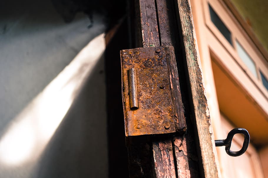 rusty door hinge, lock, rust, cellar door, key, old door, entrance, metal, rusty, old