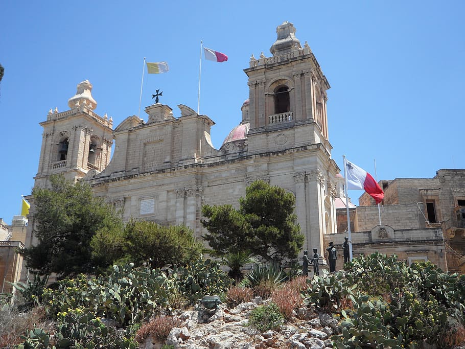 iglesia, orgullo, criado, birgu, malta, vittoriosa, exterior del edificio, bandera, arquitectura, estructura construida