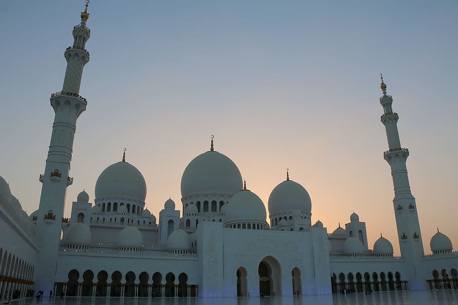 putih, beton, bangunan, matahari terbenam, Syekh, Zayed, Masjid, Grand, uae, abu dhabi