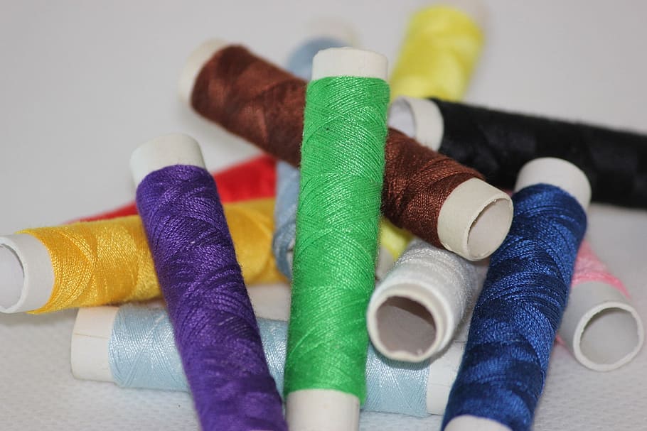 colores variados de hilos, bobina, hilo, costura, textil, carrete, artesanía, material, sastre, tela