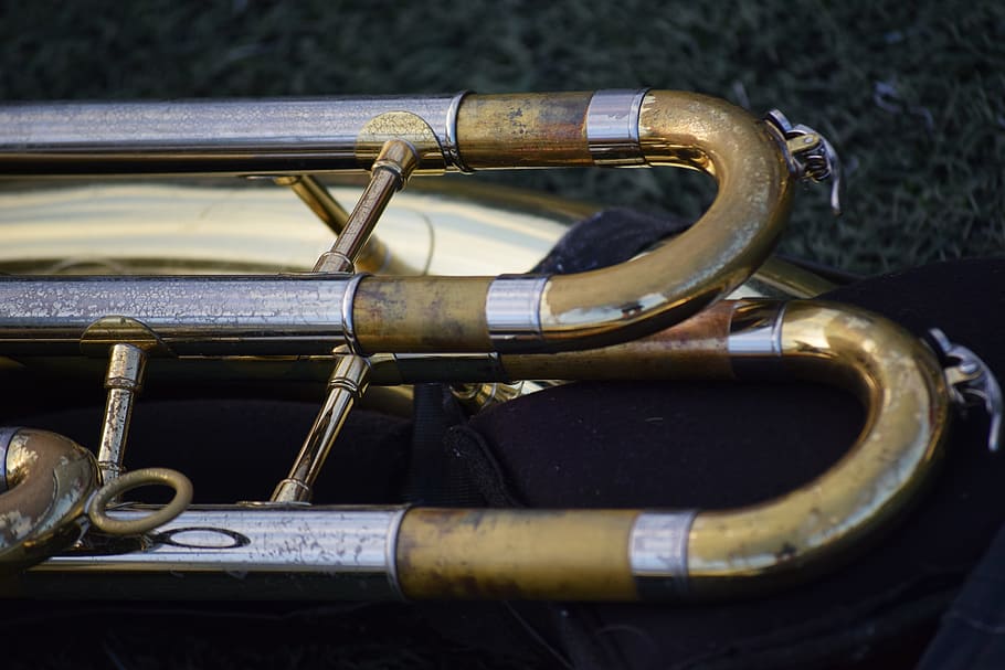 music, musical instruments, horns, brass, band, marching, grass, field, tuba, valve