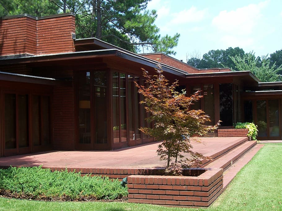 The Rosenbaum Home, Florencia, Alabama, Estados Unidos, diseñado por Frank Lloyd Wright, planta, arquitectura, estructura construida, árbol, naturaleza