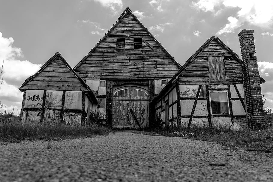home, leave, old, old house, lapsed, building, haunted house, ghost town, abandoned place, facade