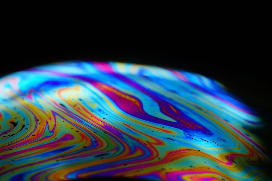 soap bubble, surface, iridescent, colorful, beautiful, soap bubbles surface, artwork, multi colored, black background, abstract