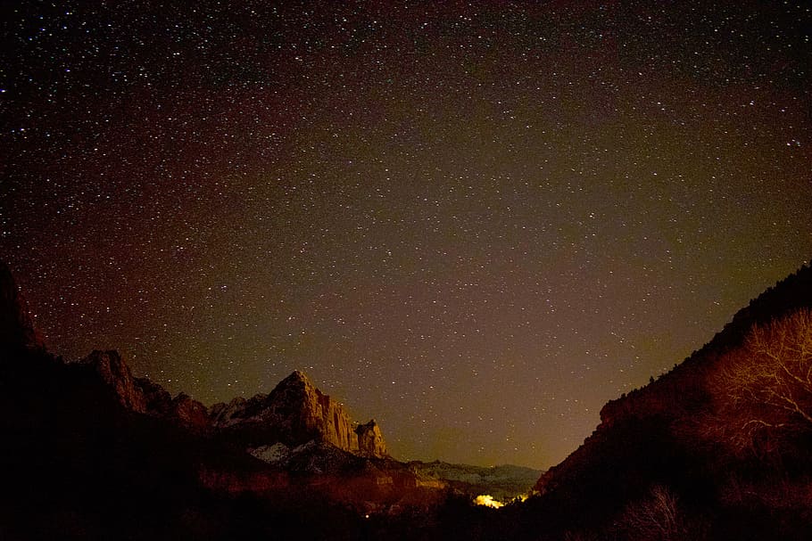 silhouette, mountain, night, nature, mountains, cliffs, sky, stars, star - Space, astronomy
