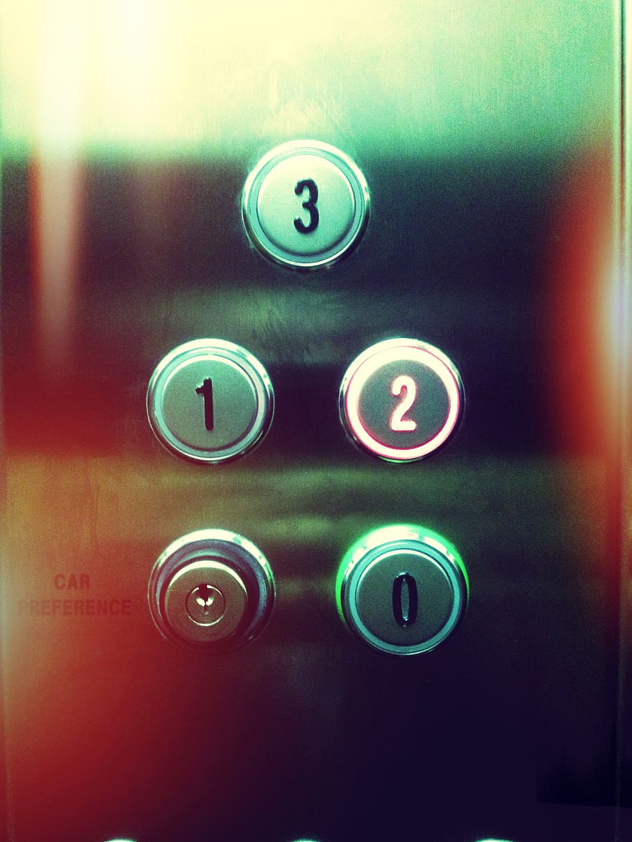 número, 2, elevador, botão, painel, botões, resumo, luz, brilhante, cor