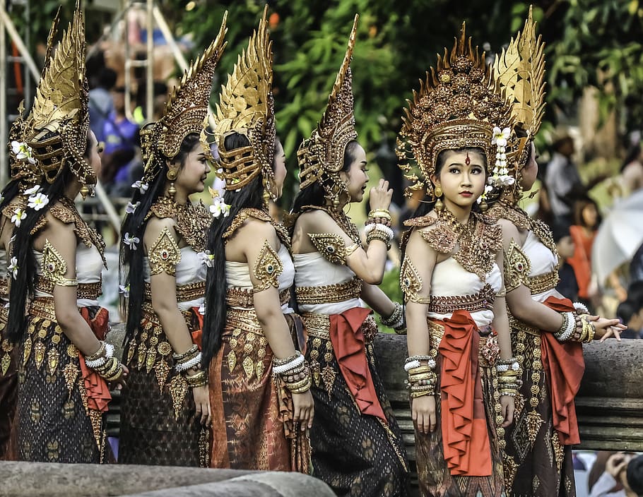 dançarina, menina, mostrar, procurando, tradicional, tailândia, tailandês, camboja, cultura, tradição