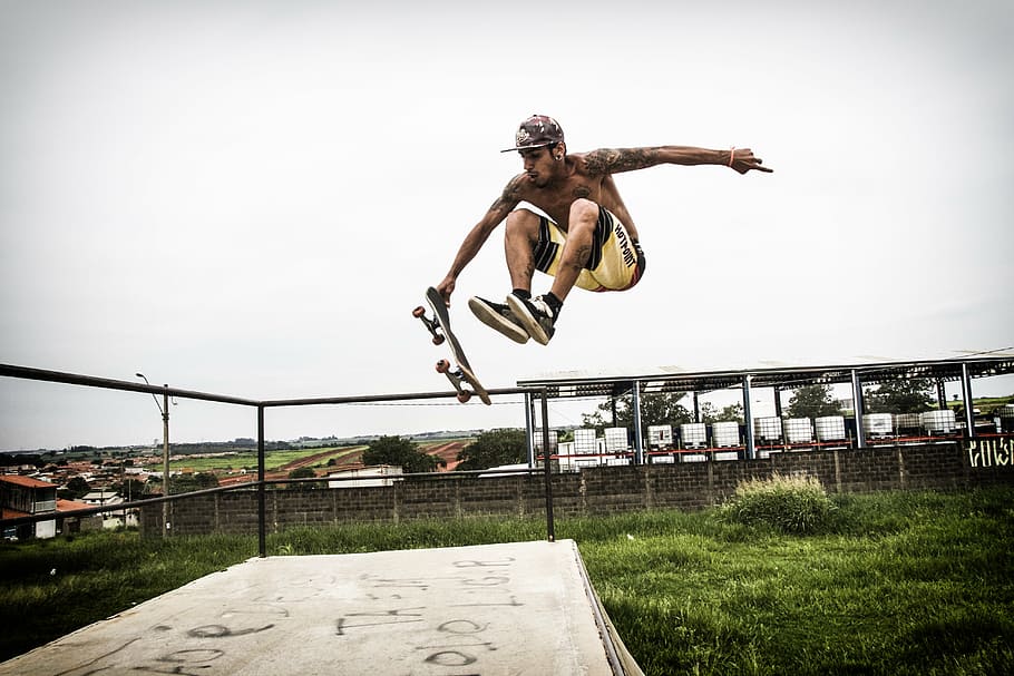 man, skateboard trick, daytime, sport, skateboard, fly, radical, skater, extreme sport, jumping