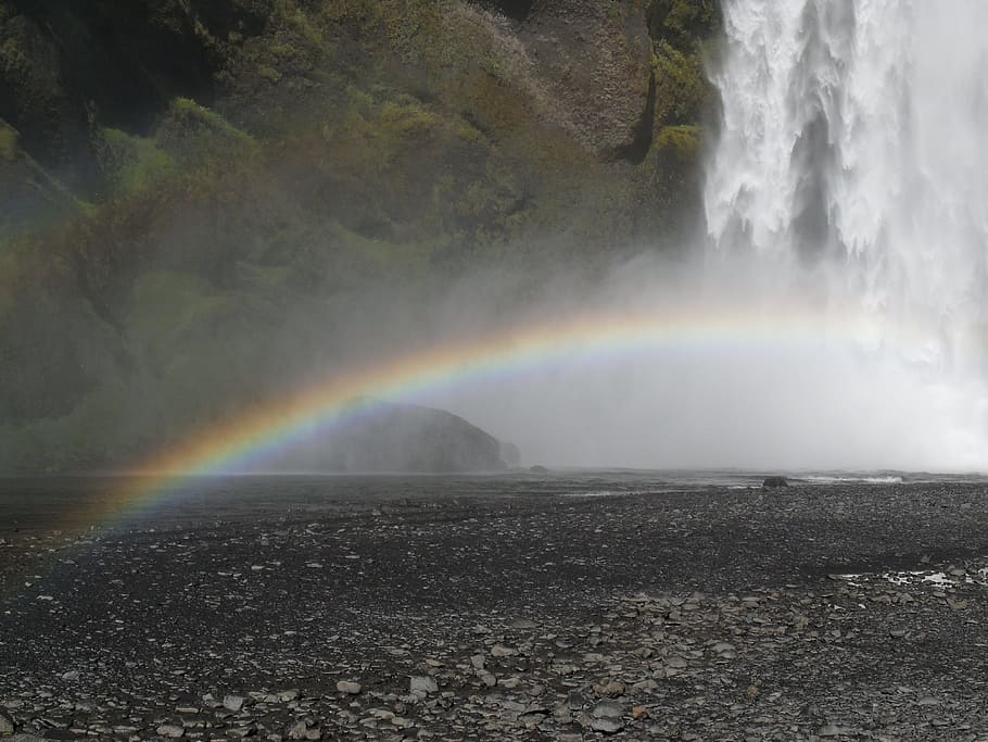 Skogafoss, Waterfall, South, Iceland, south iceland, rainbow, beauty in nature, nature, scenics, double rainbow