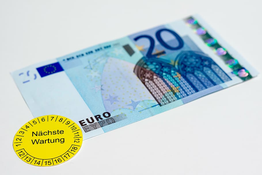 money, maintenance, next maintenance, maintenance sticker, dollar bill, repair, time, sticker, shield, euro