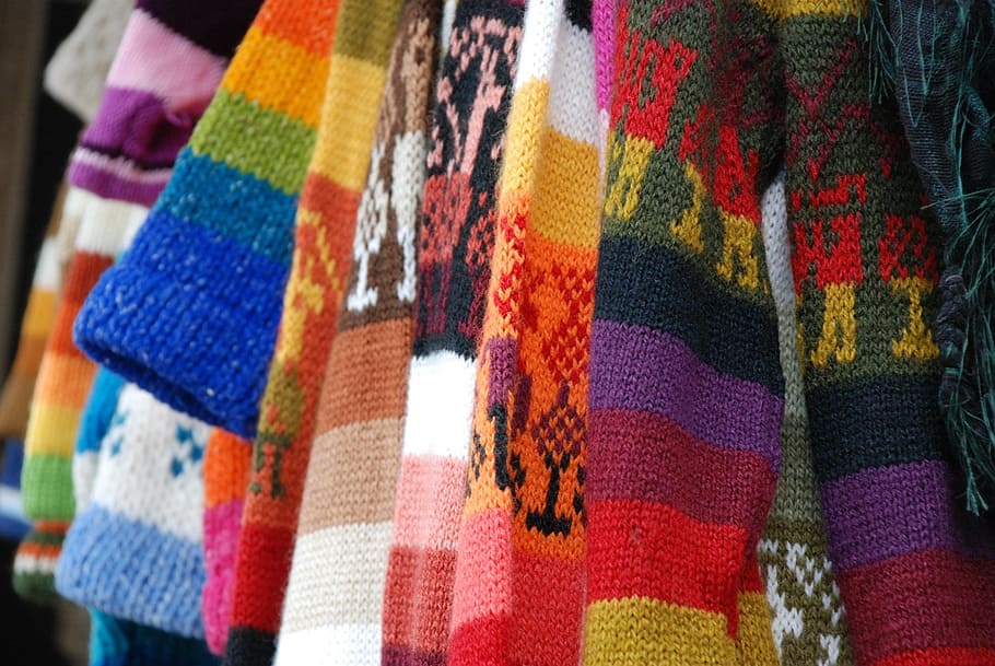 suéteres de punto multicolores, suéteres, cultura, ropa, moda, tradicional, lana, textil, suéter, multicolor