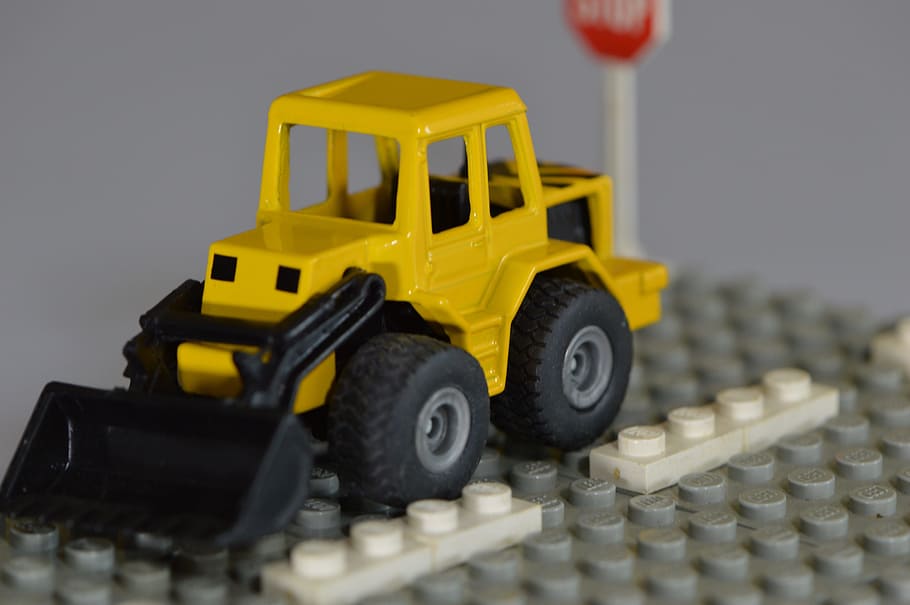 Lego, Children, Toys, Colorful, Play, building blocks, road, yellow, construction vehicle, construction site