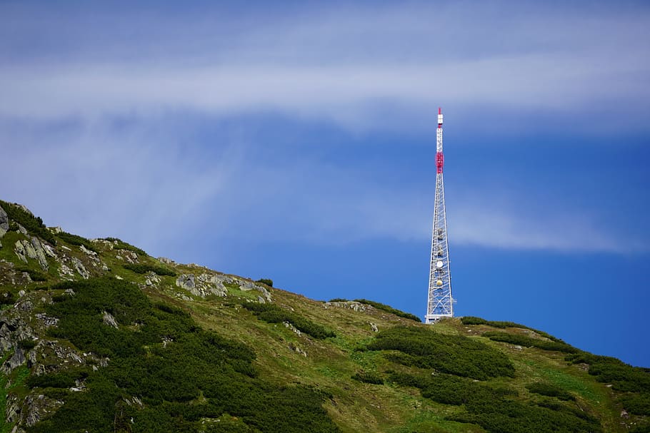 torre de transmissão, enviar, montanha, estação, alpino, estação de montanha, torre, céu, estrutura construída, comunicação