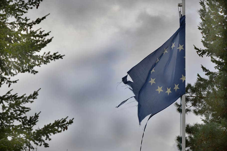 europa, rasgado, bandera, ue, europeo, tema, unión, viento, roto, crisis del euro