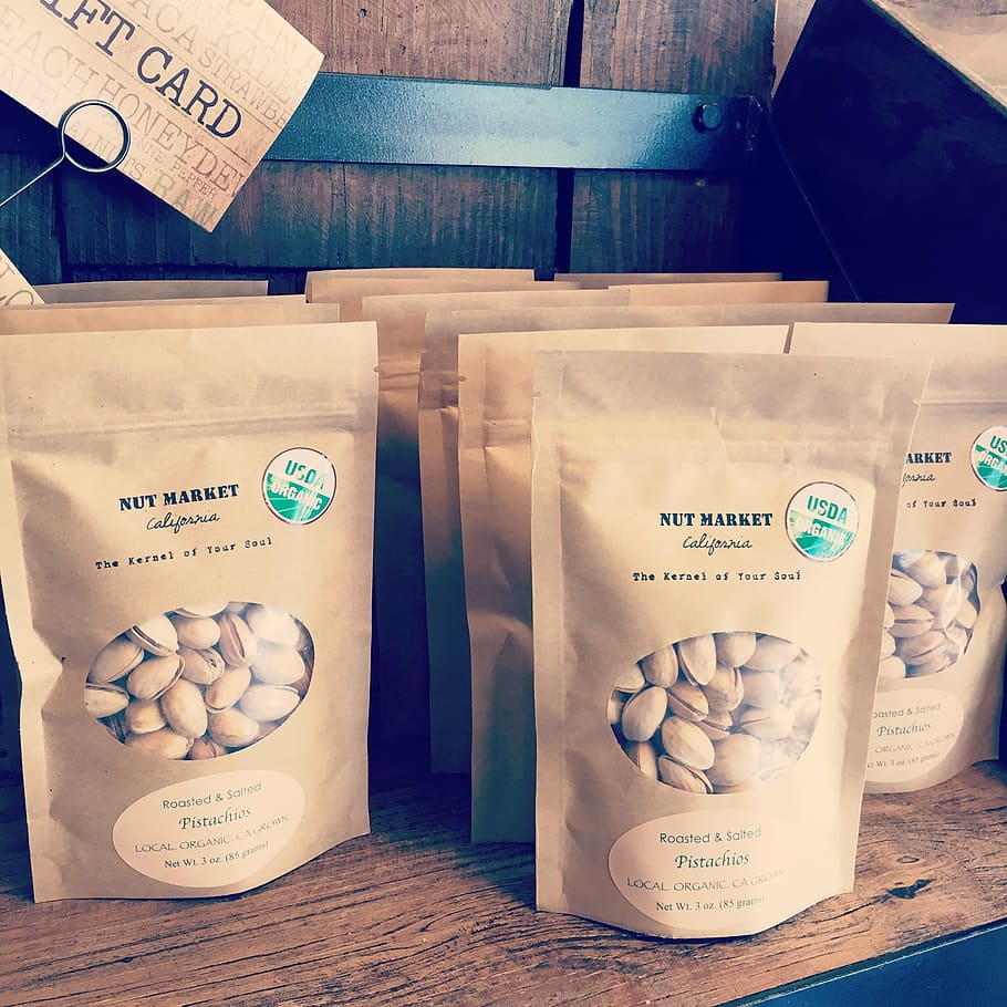 nut market nut pack, packaged, organic, paper bag, natural, coffee, closed, food, packaging, clean