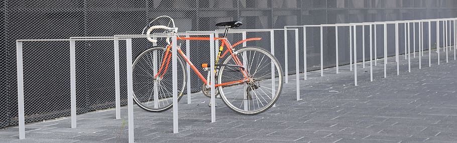 orange road bike, Road Bike, Cycle, Drive, bike, sport bike, turn off, leisure, railing, bicycle